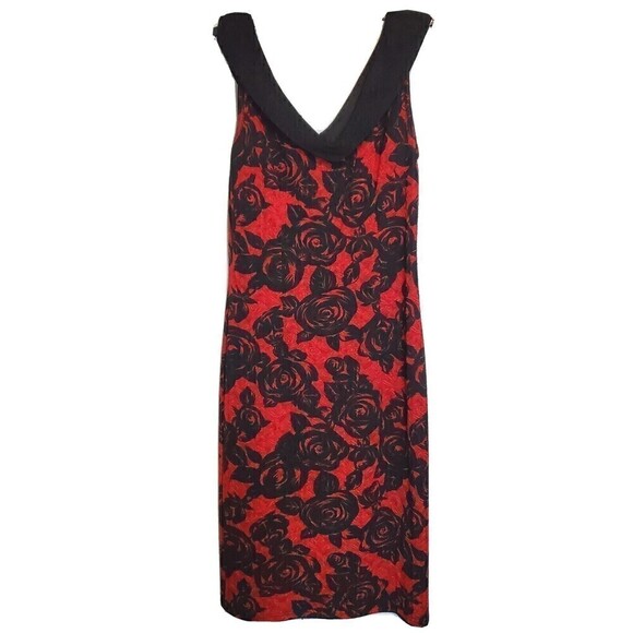 Homeyee Dress Womens Red Black Size 6 Floral Sheath Sleeveless Party Holiday - Picture 1 of 4